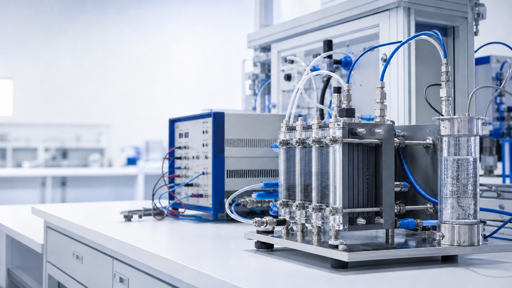 Water electrolyzer research hardware in a modern laboratory